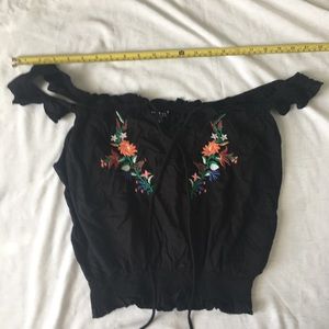 Poof NY lightweight off shoulder black top.